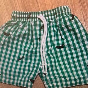 Kids Green Checkered Swim Shorts